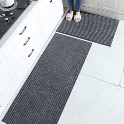 BEQHAUSE Kitchen Floor Mat Dark Grey Kitchen Rugs Non Slip Machine Washable Kitchen Mat Set Of 2 With TPR Backing 100% Polyester Soft And Absorbent Kitchen Mats For Floor 20x30inch/20x48inch -Generic Furniture Shop 51z6Tj7TRIL. AC
