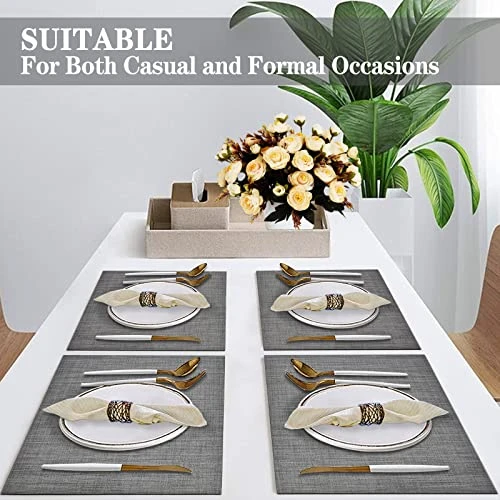 Placemats Set Of 6, Woven Vinyl Placemats, Washable & Durable Table Placemats, Indoor/Outdoor Use Table Mats, Grey 5 Placemats Set Of 6, Woven Vinyl Placemats, Washable & Durable Table Placemats, Indoor/Outdoor Use Table Mats, Grey - Image 5