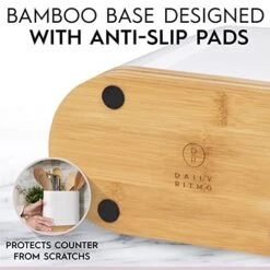 Arge Kitchen Utensil Holder For Countertop With Bamboo Wooden Base | Minimalistic Cooking Utensils | Farmhouse White Ceramic Tool Crock | Cylindrical Oval Shape | Counter Organizer For Spatula -Generic Furniture Shop 51z87etpsyL