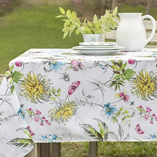 Indoor Outdoor Spillproof Fabric Tablecloth For Spring/Summer/Party/Picnic (Blooming Floral, 60" X 84" Rectangular) 2 Indoor Outdoor Spillproof Fabric Tablecloth For Spring/Summer/Party/Picnic (Blooming Floral, 60" X 84" Rectangular) - Image 2