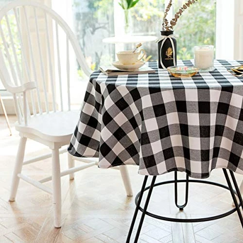 Uffalo Plaid Round Tablecloth Checkered Cotton Linen Table Cover For Kitchen Dining Room Home Decor ( Round - 48 Inch, White & Black ) 5 Uffalo Plaid Round Tablecloth Checkered Cotton Linen Table Cover For Kitchen Dining Room Home Decor ( Round - 48 Inch, White & Black ) - Image 5