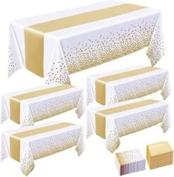 8 Pack Tablecloths And Satin Table Runner,Black And Gold Dot Tablecloth 54 X 108 Inch,Gold Satin Table Runners 11 X 108 Inch,Disposable Plastic Table Cloths For Parties Wedding Birthday Anniversary 15 8 Pack Tablecloths And Satin Table Runner,Black And Gold Dot Tablecloth 54 X 108 Inch,Gold Satin Table Runners 11 X 108 Inch,Disposable Plastic Table Cloths For Parties Wedding Birthday Anniversary -Generic Furniture Shop 51zxNaAyNLL. AC