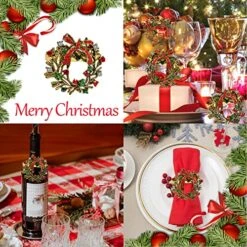 Set Of 8 Christmas Wreath Napkin Rings Set- Diamond Wreath Xmas Napkin Ring Holders For Cloth Napkins, Christmas Holiday Party Dinner Table Decoration -Generic Furniture Shop 612y96t95JL
