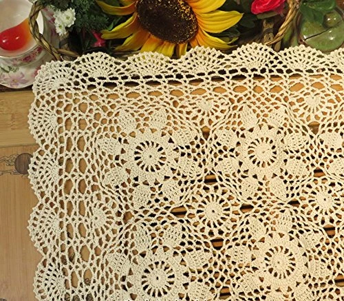 Gracebuy 16x23 Inch Rectangle Beige Handmade Cotton Crochet Lace Placemat Doilies 2 Gracebuy 16x23 Inch Rectangle Beige Handmade Cotton Crochet Lace Placemat Doilies - Image 2