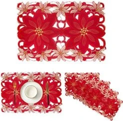 Christmas Holidays Placemats Set Of 6, Embroidered Table Place Mats For Home Kitchen Dining Table Linens Decoration (Poinsettia) -Generic Furniture Shop 615EzX8xwyL. AC