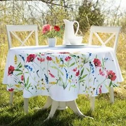 Indoor-Outdoor Spillproof Fabric Tablecloth For Spring/Summer/Party/Picnic (70" Round With Umbrella Hole, Angelica) -Generic Furniture Shop 615MTANWfeL. AC