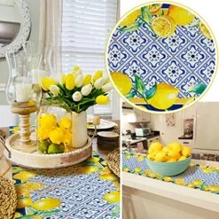 Spring Summer Lemon Placemat Cyan-Blue Burlap Washable Artificial Lemon Fruit Place Mats Farmhouse Seasonal Kitchen Dining Table Top Decor For Home Party Indoor Outdoor 12 X 18 Inch -Generic Furniture Shop 616wrjsMuFL