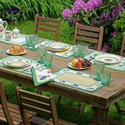 Ch Garden Cotton Fabric Reversible Placemat (Set Of 4), 14"x21", Multi, 4 Count