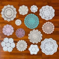 14 Pcs Cotton Crochet Doilies 4-11.5" Handmade White Beige Placemats (Beige 5pc+White 5pc+other 4pc)