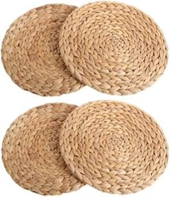 Kilofly Natural Water Hyacinth Weave Placemat Round Braided Rattan Tablemats 13.5 Inch X 4pc -Generic Furniture Shop 61AtNCO09kL. AC