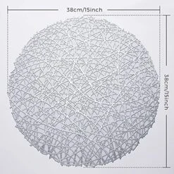 Silver Round Placemats For Dining Table Set Of 6 Metallic Pressed Vinyl Circle Table Mats Wipeable Hollowout Place Mats For Table Decor Holiday Wedding Accent Centerpiece(Line, Silver) -Generic Furniture Shop 61BzwPTBsfS