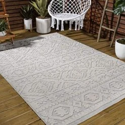 JONATHAN Y SBH102A-5 Citta High-Low Pile Mediterranean Tile Indoor Outdoor Area Rug Bohemian Contemporary Geometric Easy Cleaning Bedroom Kitchen Backyard Patio Porch Non Shedding, 5 X 8, Beige