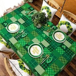 St. Patrick’s Day Tablecloth, Green Lucky Shamrock Table Cloth, Buffalo Plaid Checkered Tablecloths, Four Leaf Clovers Waterproof Tablecloth Rectangle For Dinner Party Decoration, 60 X 84 Inch -Generic Furniture Shop 61D1LLqNpnL