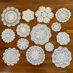 14 Pcs Cotton Crochet Doilies 4-11.5" Handmade White Beige Placemats (Beige 5pc+White 5pc+other 4pc) -Generic Furniture Shop 61E28cw M L. AC