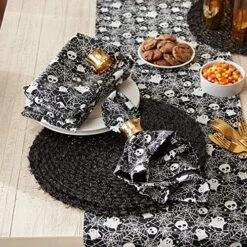 Halloween Party Tabletop Decor, Reusable & Machine Washable Cotton Fabric, Napkin Set, 20x20, Skulls Ghosts & Spider Webs, 6 Piece -Generic Furniture Shop 61EEDKP5lEL