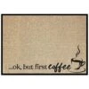 Coffee Bar Mat - Coffee Bar Accessories For Coffee Bar Decor - Coffee Decor For Coffee Station - Ok, But First Coffee Mat - Burlap Placemat With Fabric Backing - 20”x14”