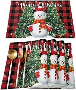 Christmas Snowman Placemats For Dining Table Set Of 6 Merry Christmas Cute Snowman With Xmas Tree Red And Black Buffalo Plaid Cotton Linen Table Mats Non-Slip Washable Placemats For Holiday Parties -Generic Furniture Shop 61G0IcLcBL. AC 1