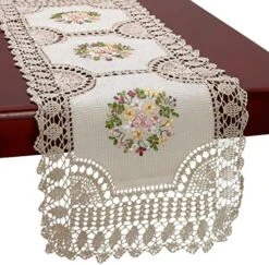 Small Handmade Crochet Cotton Lace Table Runner Dresser Scarf, Ribbon Embroidery (Rectangle 16 X 36 Inch) -Generic Furniture Shop 61HaNYpBYL. AC 1