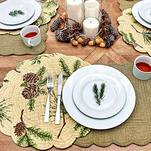 Woodland Retreat 13" X 19" Pinecone Pine Cabin Lodge Brown Green Rectangular Cotton Quilted Placemat Set Of 6 Rectangular Placemat Set Of 6 Tan 4 Woodland Retreat 13" X 19" Pinecone Pine Cabin Lodge Brown Green Rectangular Cotton Quilted Placemat Set Of 6 Rectangular Placemat Set Of 6 Tan - Image 4