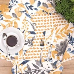 Natural Home 13" X 19" Placemat Set Of 6 Quilted Cotton Reversible Rectangular Floral Botanical Leaves Washable Table Mats Rectangular Placemat Set Of 6 Yellow -Generic Furniture Shop 61JVTGPwUOL