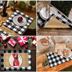 Set Of 6 Christmas Placemats Buffalo Check Placemats Black White Plaid Reversible Burlap & Cotton Placemats For Christmas Holiday Table Home Decoration -Generic Furniture Shop 61JdUuDhcZL