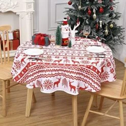 Christmas Round Tablecloth 60 Inch, Xmas Tree And Deer Design Table Cloth Waterproof Holiday Decorative Boho Table Cover For Outdoor, Indoor Party Kitchen Dining Room, White -Generic Furniture Shop 61JlJGhtJSL. AC