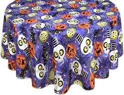 Ghoulish Gang Whimsical Halloween Vinyl Flannel Backed Tablecloth - Pumpkin, Bats, Skulls And Spiderweb Fun Halloween Tablecloth, Easy Care Wipe Clean, 70 In Round -Generic Furniture Shop 61LxWt6XhL. AC