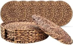 Woven Placemats For Dining Table - Set Of 6 Adorable Thick Rustic Round Kitchen Placemats With Decorative Tall Holder – All Natural Wicker Tablemats Hand-Braided From Water Hyacinth, 13.5 Inch -Generic Furniture Shop 61MLFWbn6lL. AC 1