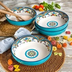Zanzibar Collection Pasta Bowl Sets, Set Of 4, Spanish Floral Design, Multicolor Blue -Generic Furniture Shop 61MyHlVuy6L