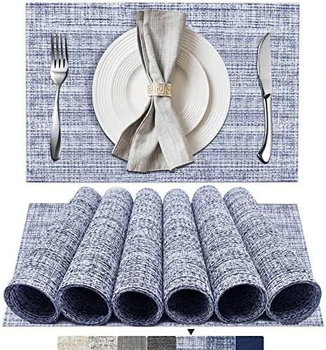 Placemats Set Of 6, Woven Vinyl Placemats, Washable & Durable Table Placemats, Indoor/Outdoor Use Table Mats, Grey 8 Placemats Set Of 6, Woven Vinyl Placemats, Washable & Durable Table Placemats, Indoor/Outdoor Use Table Mats, Grey - Image 8