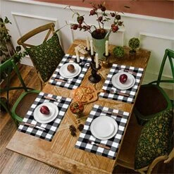 Set Of 6 Christmas Placemats Buffalo Check Placemats Black White Plaid Reversible Burlap & Cotton Placemats For Christmas Holiday Table Home Decoration -Generic Furniture Shop 61OqjCULygL