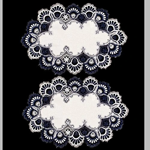 Blue Navy & White European Lace Placemats, Table Doilies (14Wx21L Set Of 2) 1 Blue Navy & White European Lace Placemats, Table Doilies (14Wx21L Set Of 2)