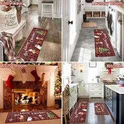 U'Artlines 2 Piece Christmas Kitchen Rugs, Anti Fatigue Cushioned Christmas Elk Santa Claus Non Slip Waterproof Heavy Duty Comfort Standing Mats For Winter Holiday Home Party Decorations (Red) -Generic Furniture Shop 61TjAyodzYL