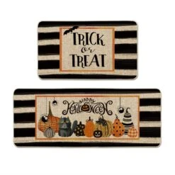 Artoid Mode Trick Or Treat Happy Halloween Decorative Kitchen Mats Set Of 2, Spooky Boo Holiday Party Low-Profile Floor Mat For Home Kitchen - 17x29 And 17x47 Inch