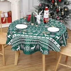 Christmas Round Tablecloth 60 Inch, Xmas Tree And Deer Design Table Cloth Waterproof Holiday Decorative Boho Table Cover For Outdoor, Indoor Party Kitchen Dining Room, White -Generic Furniture Shop 61Ue3p86jxL. AC