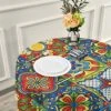 Mexican Talavera Round Tablecloth 60 Inch Waterproof Polyester Table Cover For Kitchen Dining Table, Buffet Parties And ​Camping