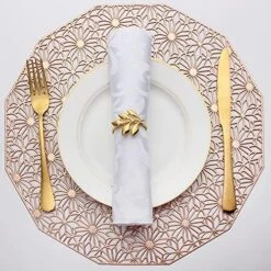 Silver Round Placemats For Dining Table Set Of 6 Metallic Pressed Vinyl Circle Table Mats Wipeable Hollowout Place Mats For Table Decor Holiday Wedding Accent Centerpiece(Line, Silver) -Generic Furniture Shop 61WjsaiQA S. AC