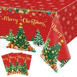 3 Pcs Christmas Tablecloth Decorations Rectangular Xmas Table Cover Plastic Winter Holiday Tablecloth Xmas Tree Snowflake Table Cover For Christmas Party Home Dining Table Supplies 54 X 108 Inch