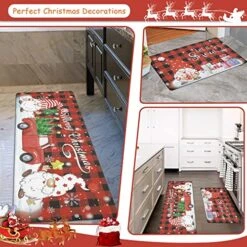 HEBE Christmas Kitchen Rugs Set Of 2 Non Slip Cushioned Anti Fatigue Kitchen Floor Mat With Runner Waterproof Red Buffalo Plaid Floor Carpet Farmhouse Kitchen Mats For Holiday Winter Decoration -Generic Furniture Shop 61ZhUD7PLML