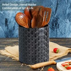 MEIGUI Kitchen Utensil Holder, Ceramic Utensil Crock Large Utensils Holder For Countertop, Black -Generic Furniture Shop 61ZubpFgSlL