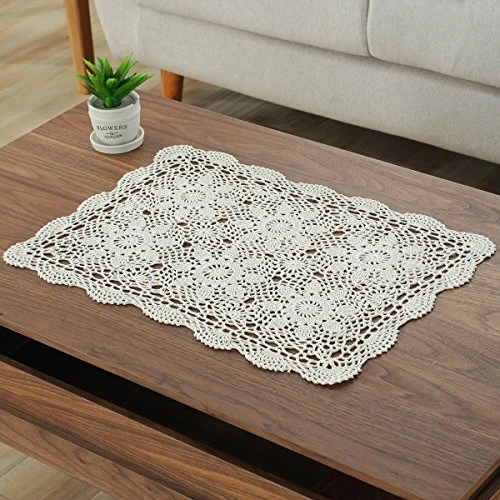 Gracebuy 16x23 Inch Rectangle Beige Handmade Cotton Crochet Lace Placemat Doilies 5 Gracebuy 16x23 Inch Rectangle Beige Handmade Cotton Crochet Lace Placemat Doilies - Image 5