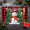 Christmas Snowman Placemats For Dining Table Set Of 6 Merry Christmas Cute Snowman With Xmas Tree Red And Black Buffalo Plaid Cotton Linen Table Mats Non-Slip Washable Placemats For Holiday Parties