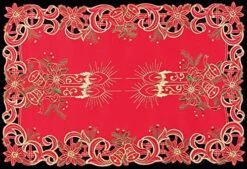 4PCS Holiday Christmas Embroidered Poinsettia Candle Bell Placemats 11x17 Red Gold, Set Of 4 Pieces
