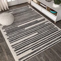 JONATHAN Y MOH207A-4 Khalil Modern Berber Stripe Indoor Farmhouse Area Rug Bohemian Minimalistic Striped Easy Cleaning Bedroom Kitchen Living Room Non Shedding, 4 X 6, Cream,Black -Generic Furniture Shop 61dqwD0NizS