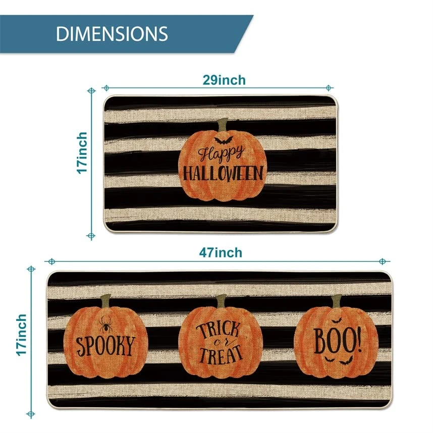 Artoid Mode Watercolor Stripes Pumpkin Decorative Kitchen Mats Set Of 2, Happy Halloween Spooky Trick Or Treat Boo Halloween Holiday Party Low-Profile Floor Mat For Home Kitchen - 17x29 And 17x47 Inch 2 Artoid Mode Watercolor Stripes Pumpkin Decorative Kitchen Mats Set Of 2, Happy Halloween Spooky Trick Or Treat Boo Halloween Holiday Party Low-Profile Floor Mat For Home Kitchen - 17x29 And 17x47 Inch - Image 2
