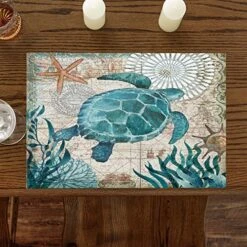Sea Turtle Placemats Set Of 4, Ocean Animal Nautical Themed Heat Resistant Placemat Washable Cotton Linen Table Mats Retro Party Holiday Decorations For Home Kitchen Dining Table Outdoor Indoor -Generic Furniture Shop 61dyZqaSZrL