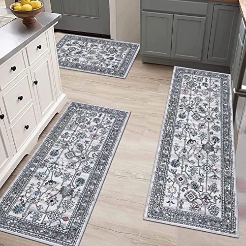 Vaukki Boho Kitchen Rug Sets 3 Pieces, Tribal Washable Kitchen Mats For Floor, Non Slip Soft Kitchen Area Rug Floor Mat For Kitchen, Laundry Room And Hallway (Grey, 20''x32''+20''x47''+20''x59'') 5 Vaukki Boho Kitchen Rug Sets 3 Pieces, Tribal Washable Kitchen Mats For Floor, Non Slip Soft Kitchen Area Rug Floor Mat For Kitchen, Laundry Room And Hallway (Grey, 20''x32''+20''x47''+20''x59'') - Image 5