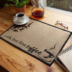 Coffee Bar Mat - Coffee Bar Accessories For Coffee Bar Decor - Coffee Decor For Coffee Station - Ok, But First Coffee Mat - Burlap Placemat With Fabric Backing - 20”x14” -Generic Furniture Shop 61gzpG8BkkL