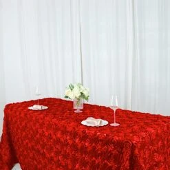 90x132 Red Satin Raised Rosettes Rectangle Tablecloth Wedding Party Dining Room Table Linens -Generic Furniture Shop 61htBEr7lRL