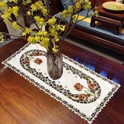 Oval Embroidery Rose Table Doily 15.7"x33.6" Handmade Flower Table Cover Beige Table Doilies Durable Washable Table Cloths For Coffee Table -Generic Furniture Shop 61i4ZtIPrL. AC